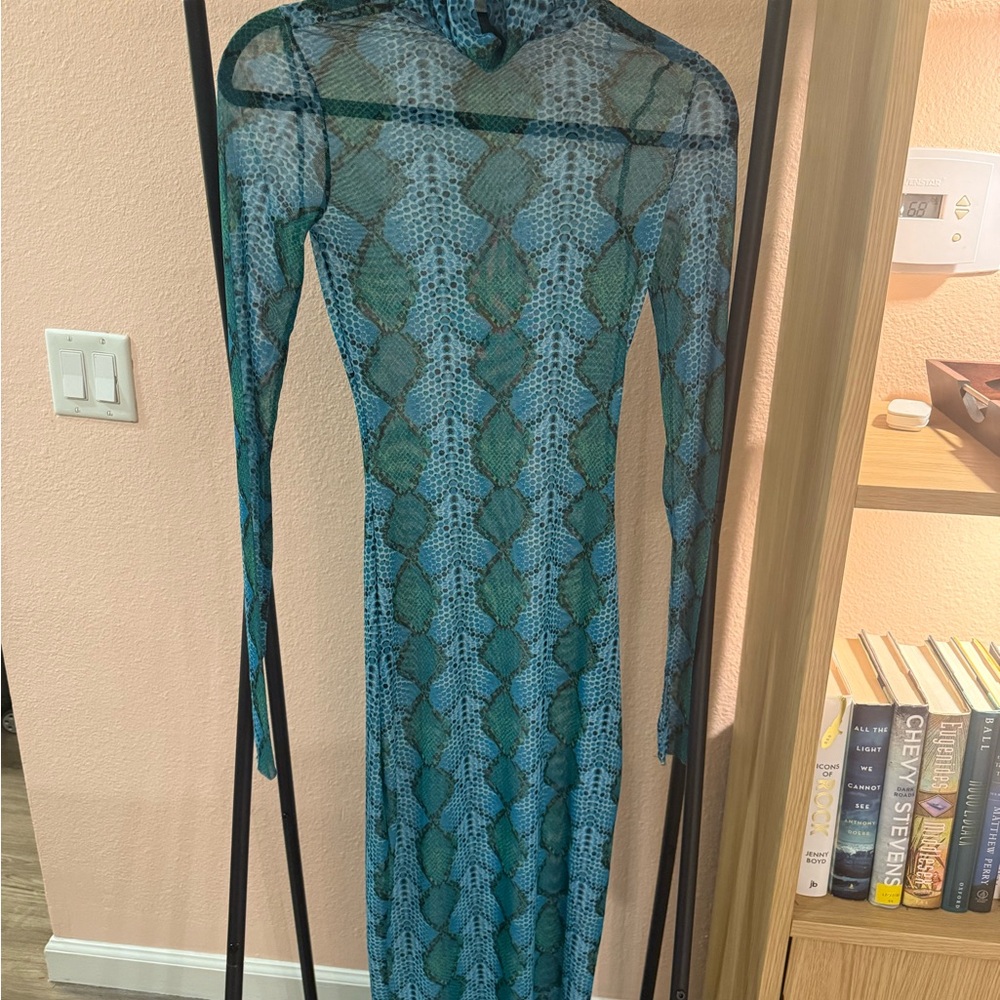 Afrm Green, Blue, Teal Python Mesh Sheer Dress Xx… - image 7